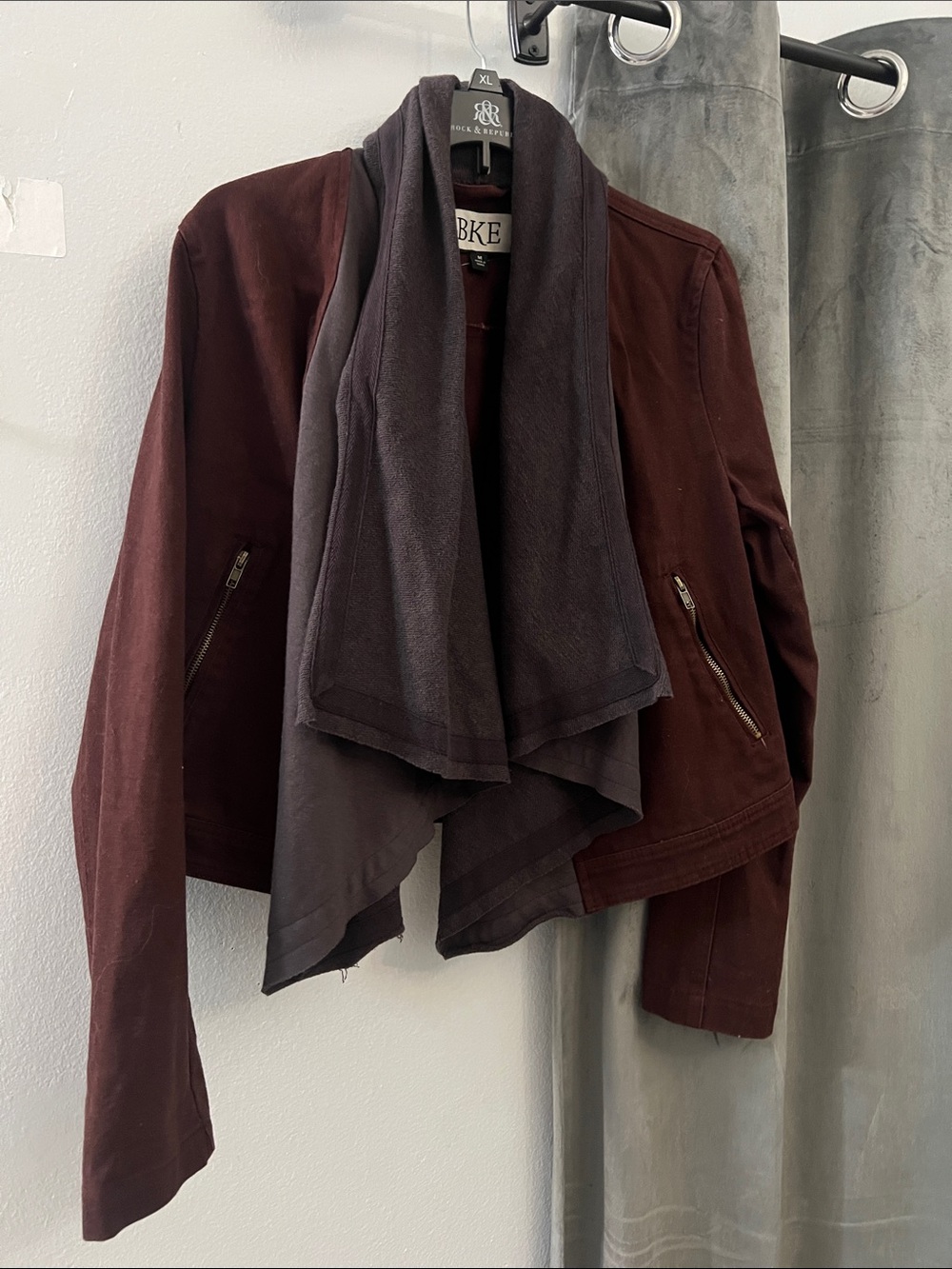 BKE moto jacket with flows collar Burgundy/plum Medium